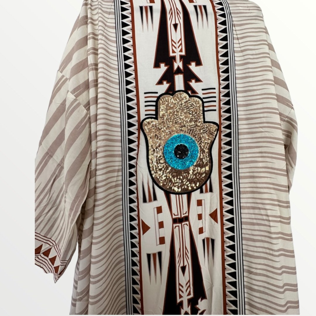 Glittering Hamsa Bohemian Kimono - Desert Goddess