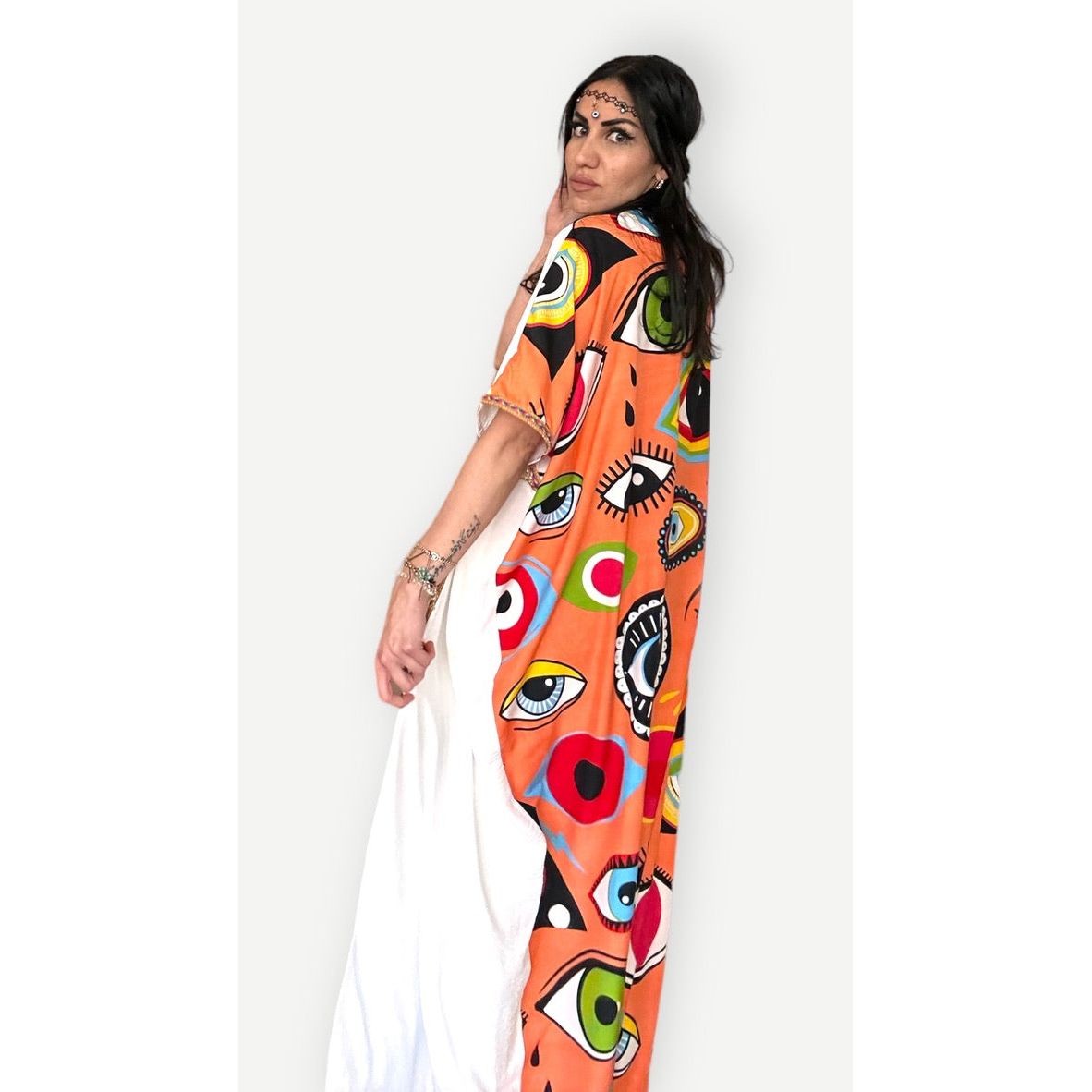 Psychedelic Goddess Kimono | Orange & White - Desert Goddess